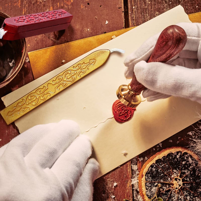 Bememo 12 Pieces Sealing Wax Sticks with Wicks Antique Fire Manuscript Sealing Wax for Stamp, Christmas Gift, Wedding Invitations, Packaging Decoration(Flashing Wine Red and Gold) - Image 5